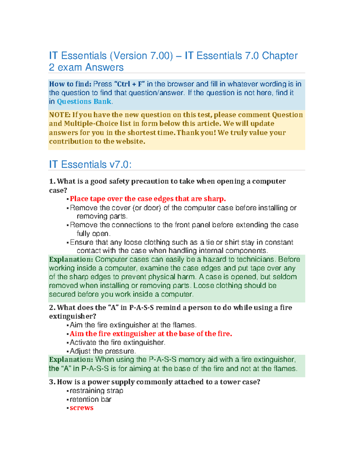 IT Essentials 7.0 Chapter 2 Exam Answers and Study Guide - Studocu