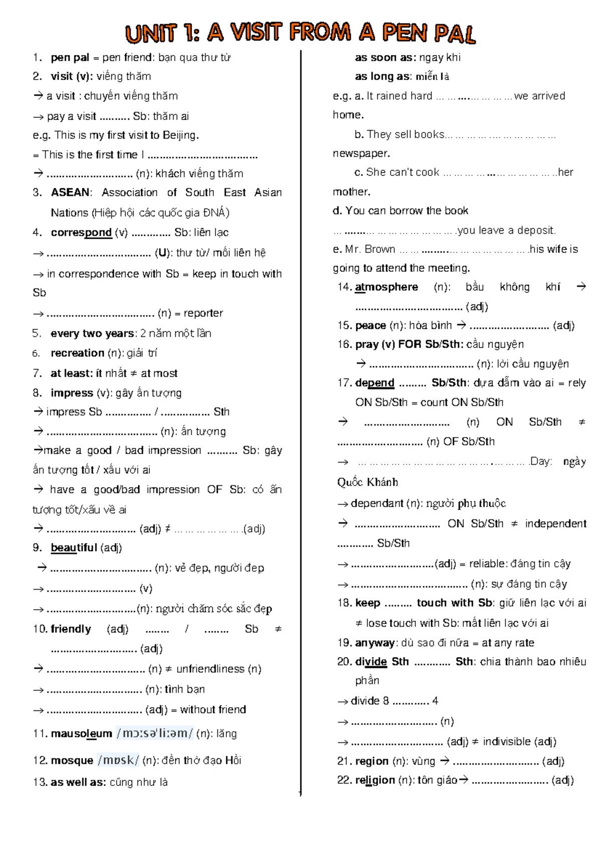BT UNIT 1 - Vocabulary and Expressions for Communication - Studocu