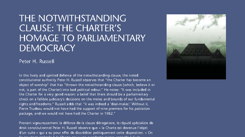 THE NOTWITHSTANDING CLAUSE: A DEFENSE OF PARLIAMENTARY DEMOCRACY - Studocu