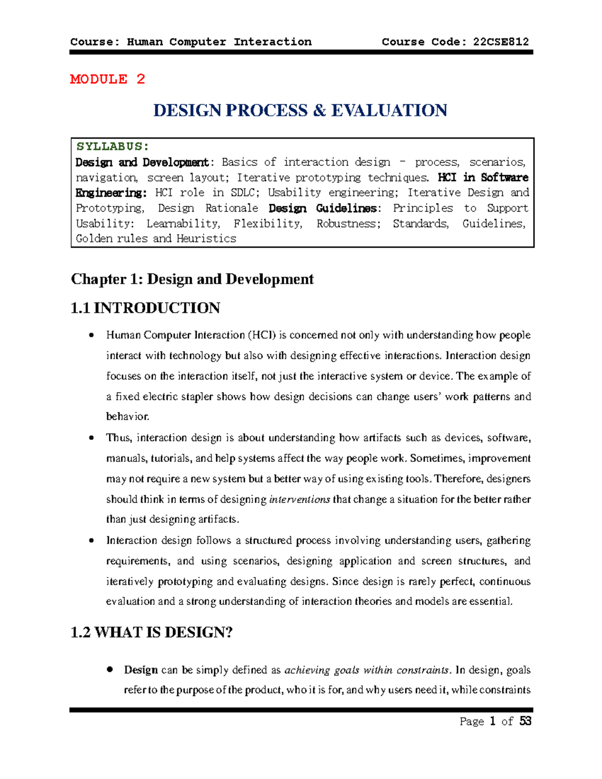 22CSE812 Module 2 - Design Process Evaluation Notes - Studocu