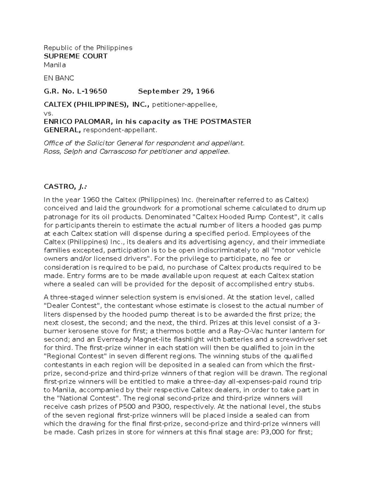 Caltex (Philippines), Inc. v. Palomar: G.R. No. L-19650 Case Analysis ...
