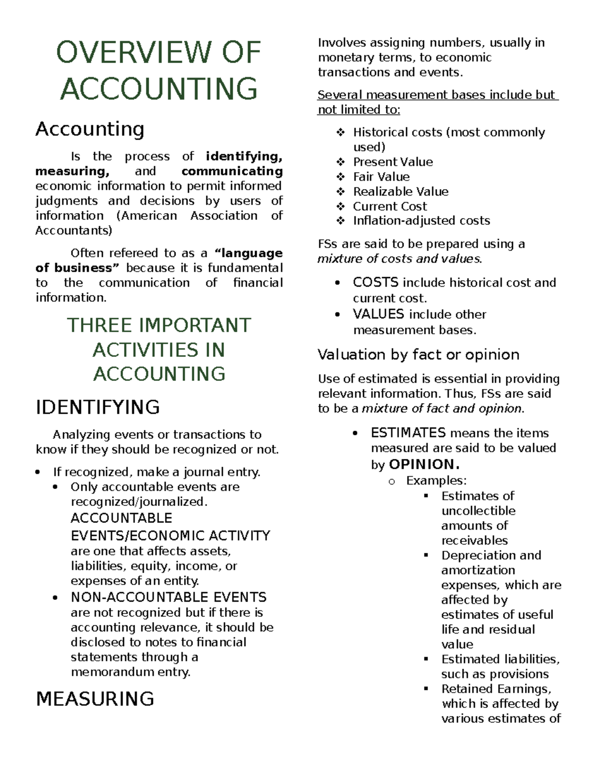 Overview of Accounting Principles and Standards (ACC 101) - Studocu