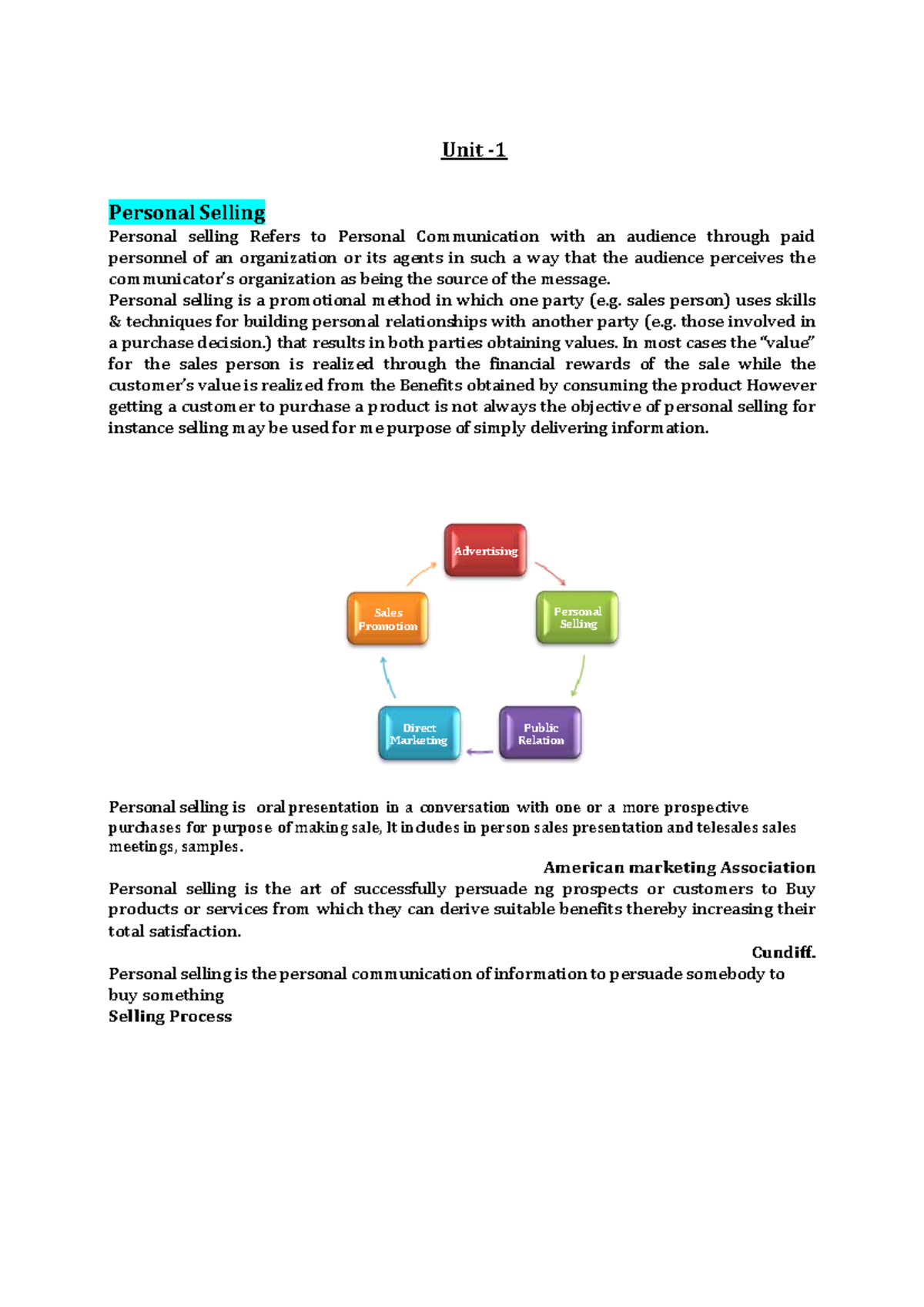 Sales & distribution notes - Unit - 1 Personal Selling ####### Personal ...
