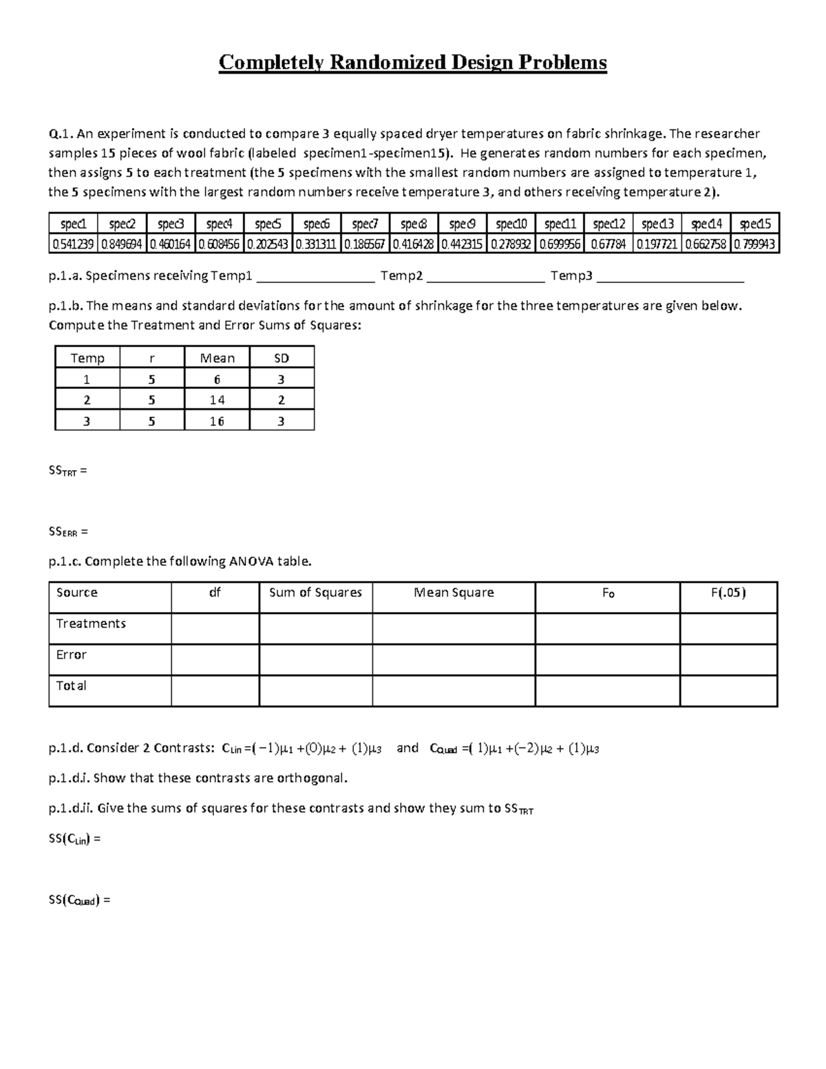Completely Randomized Design Problems (CRD) - Detailed Study Guide ...