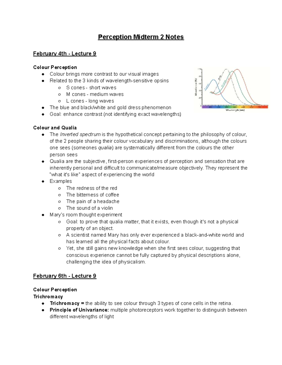 Perception PSY 101 Midterm 2 Notes on Colour and Object Recognition ...