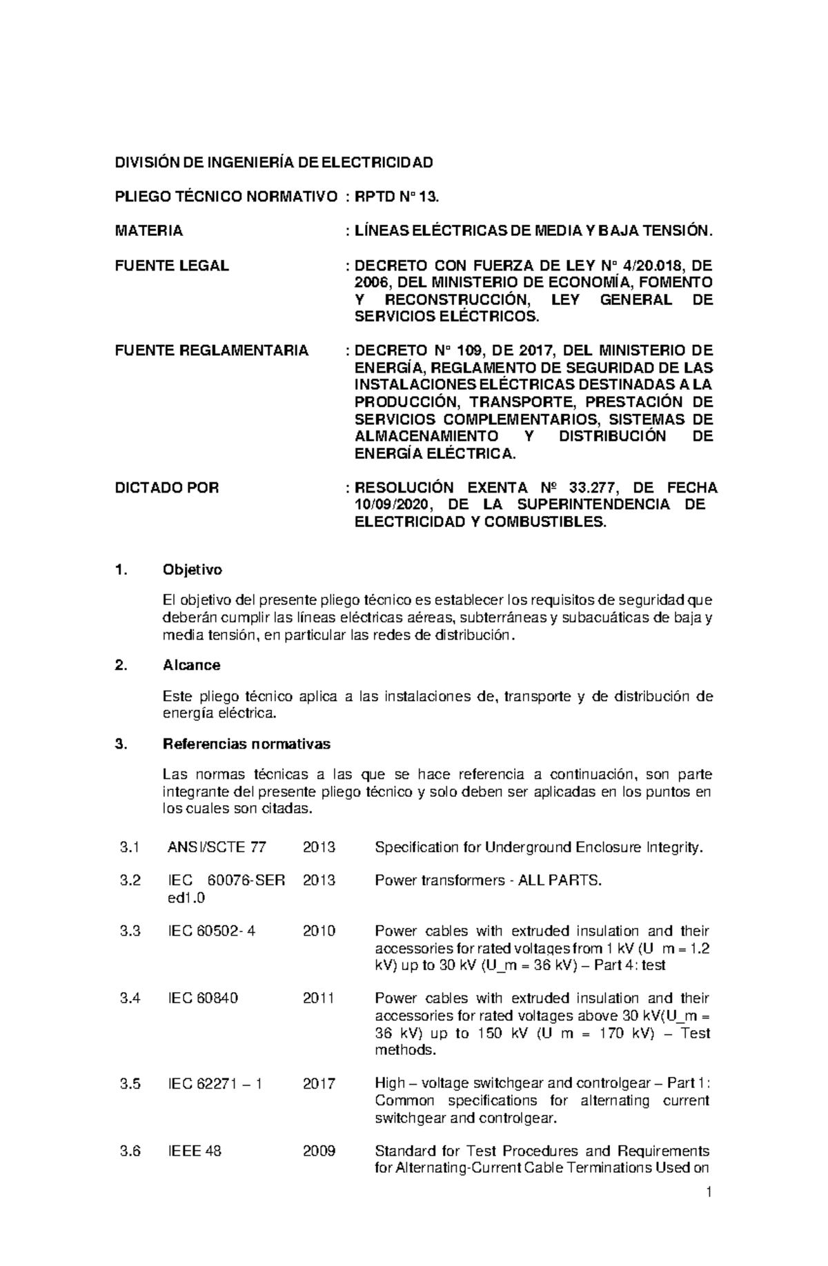 Pliego Técnico Normativo RPTD N°13: Líneas Eléctricas Media y Baja ...