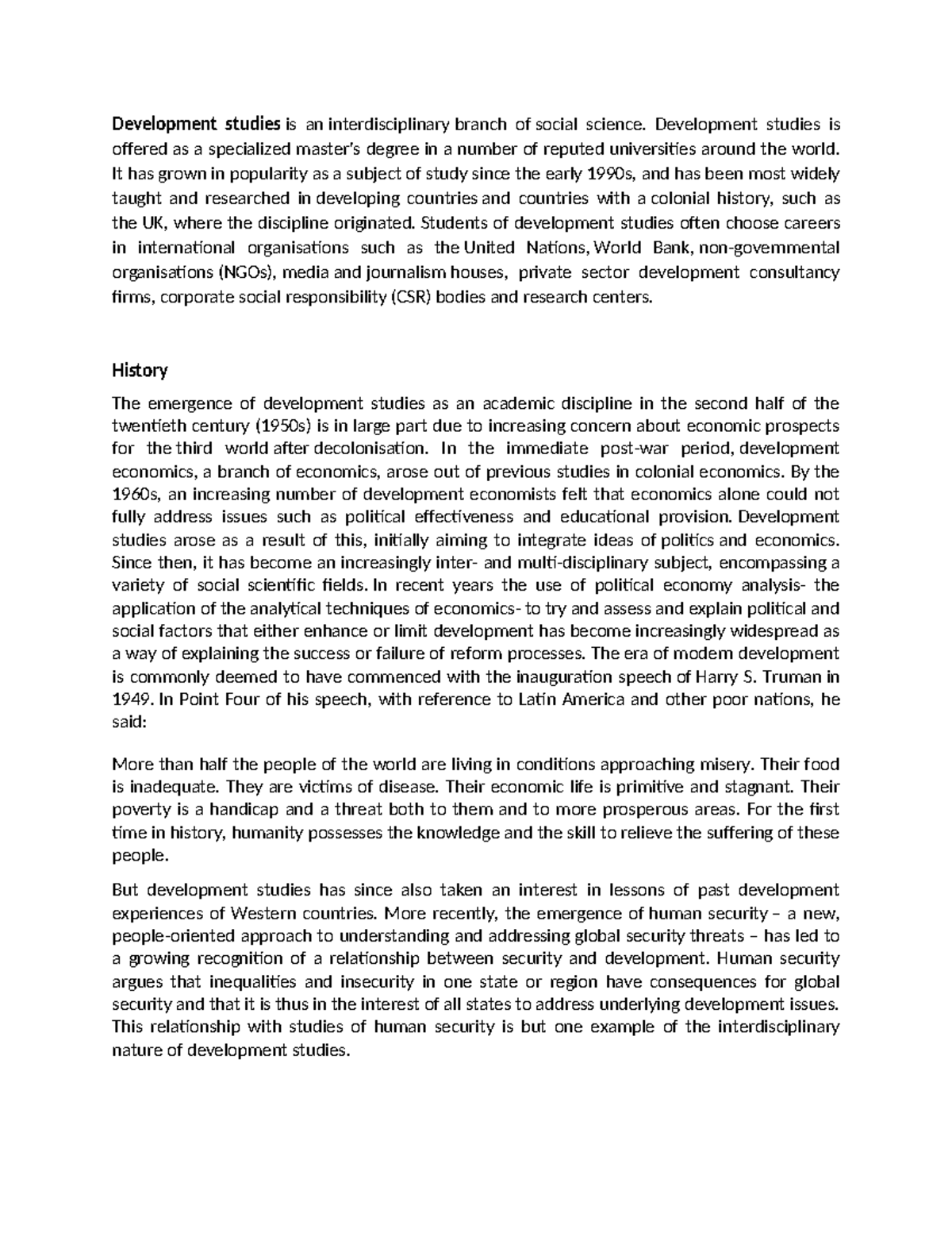 Development Studies: Key Notes on Its Evolution and Significance - Studocu