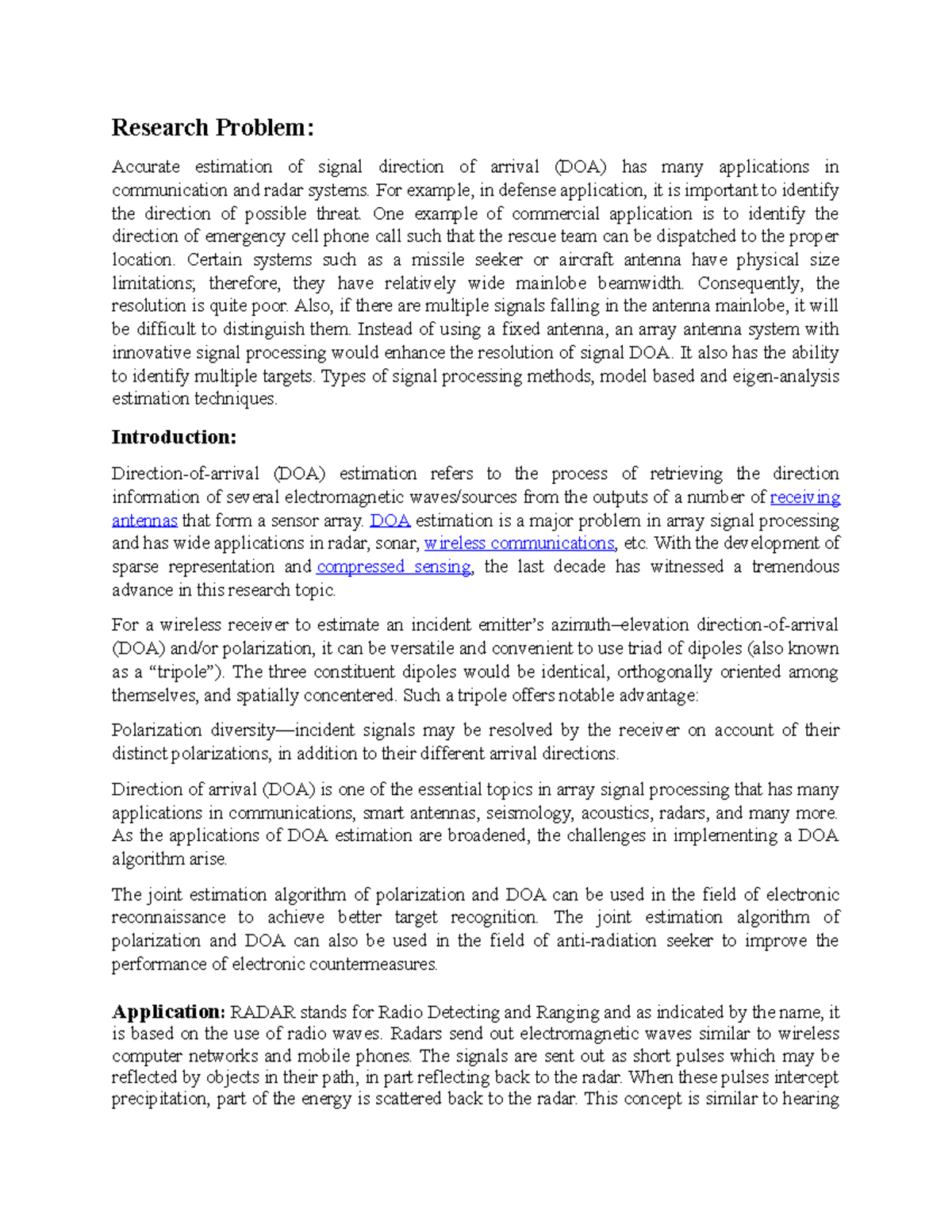 DOA Estimation Methods & Applications in Signal Processing Research ...