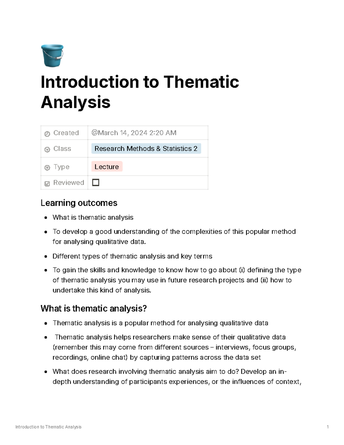 Lecture Notes: Introduction to Thematic Analysis (Class RMs & Stats 2 ...
