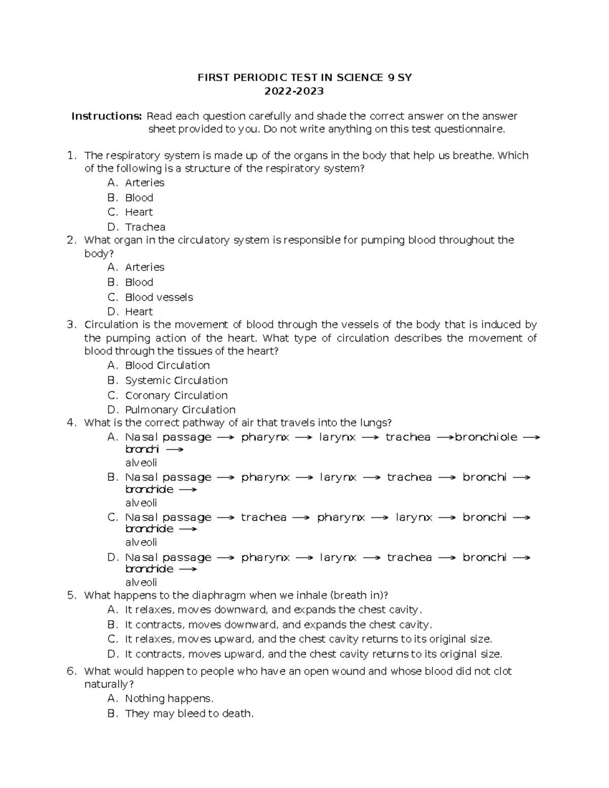 S9 Q1 TQ - EXAM - FIRST PERIODIC TEST IN SCIENCE 9 SY 2022 ...