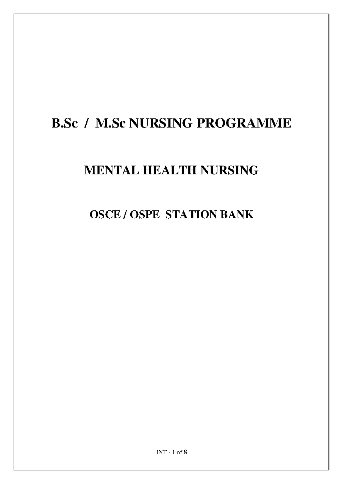 B.Sc Nursing Programme Mental Health Nursing OSCE Station Bank ...