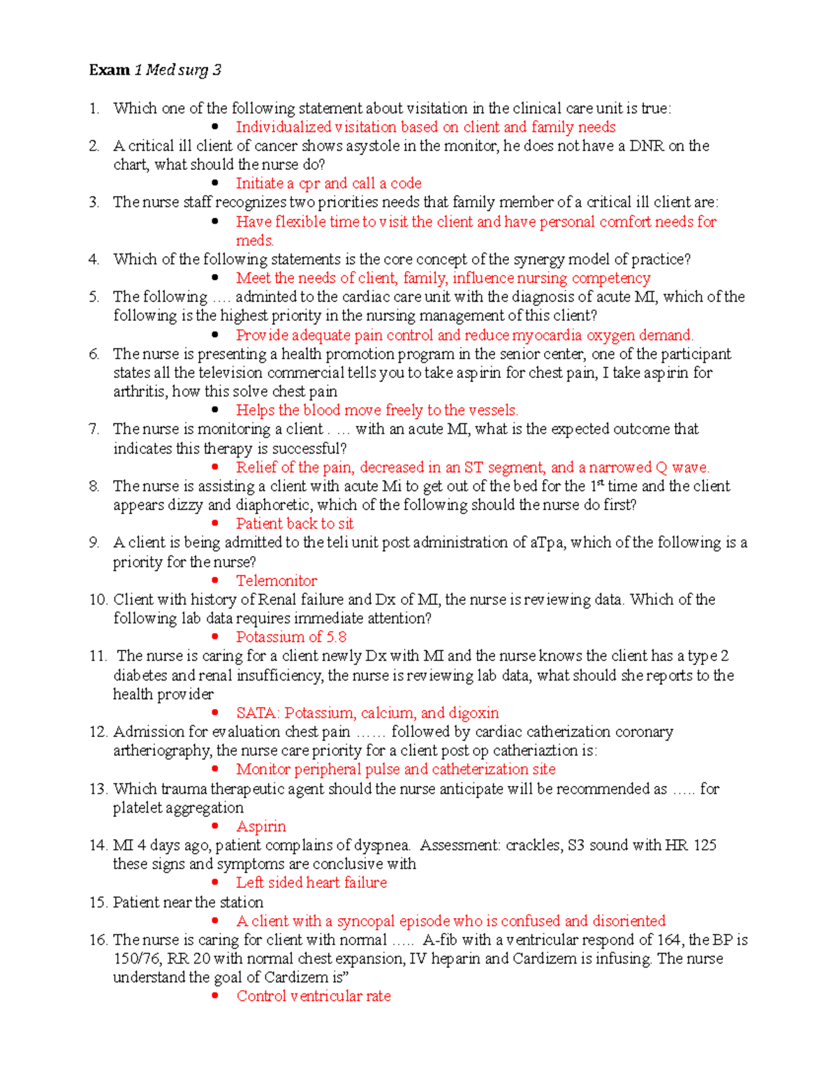 Medsurg 3 Final Exam 1 Review: Key Questions and Answers - Studocu