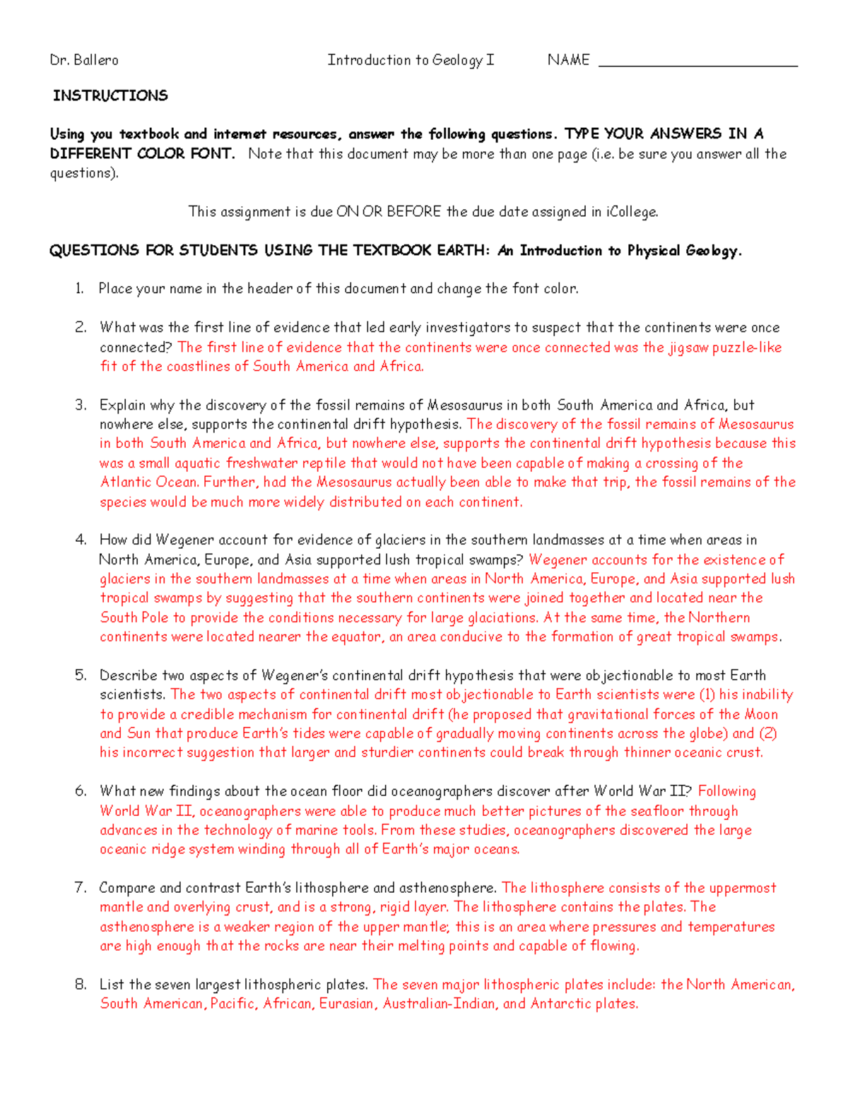 Assignment on Plate Tectonics: Questions and Answers for Geology I ...