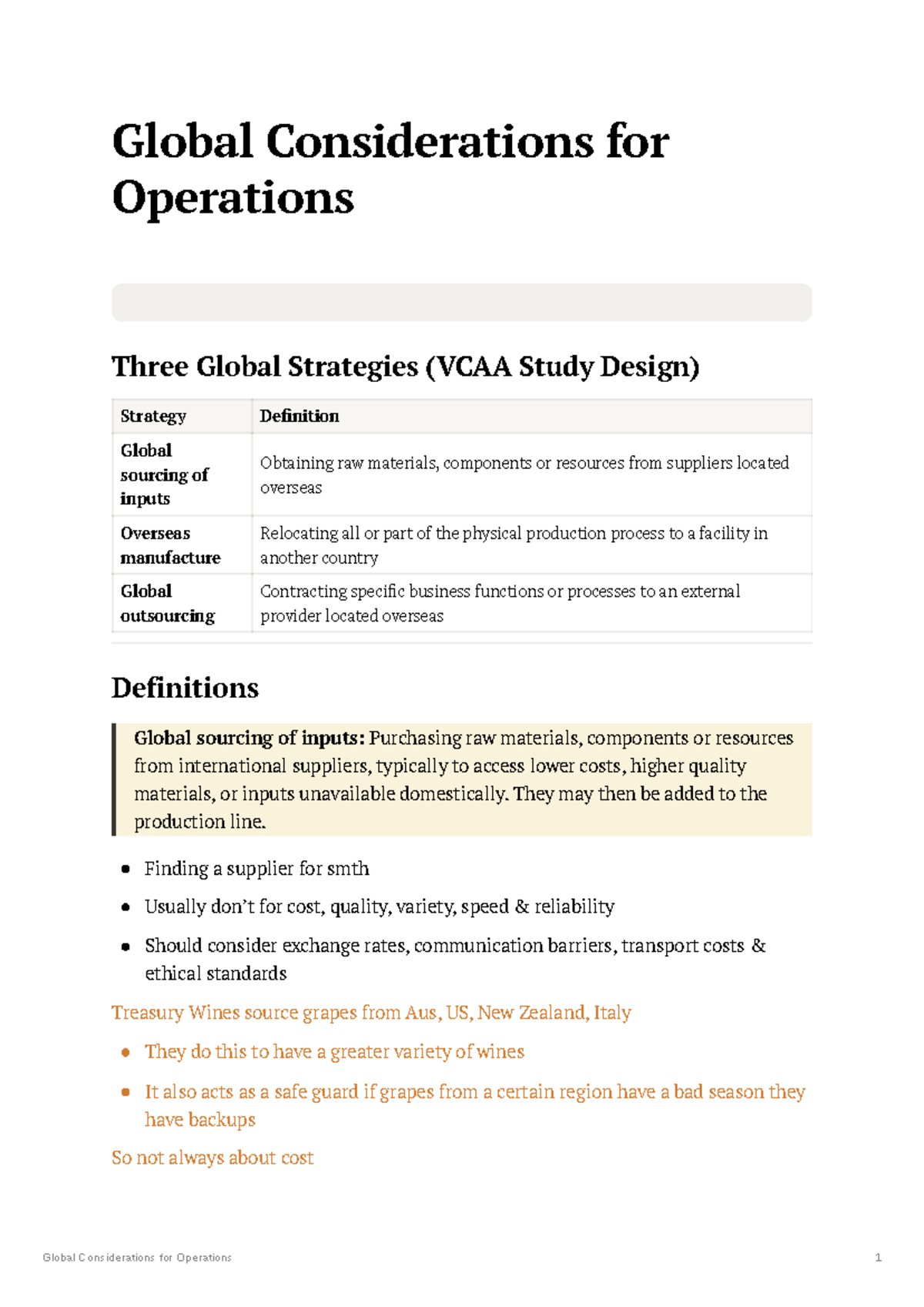 Global Considerations for Operations: Three Global Strategies (VCAA ...