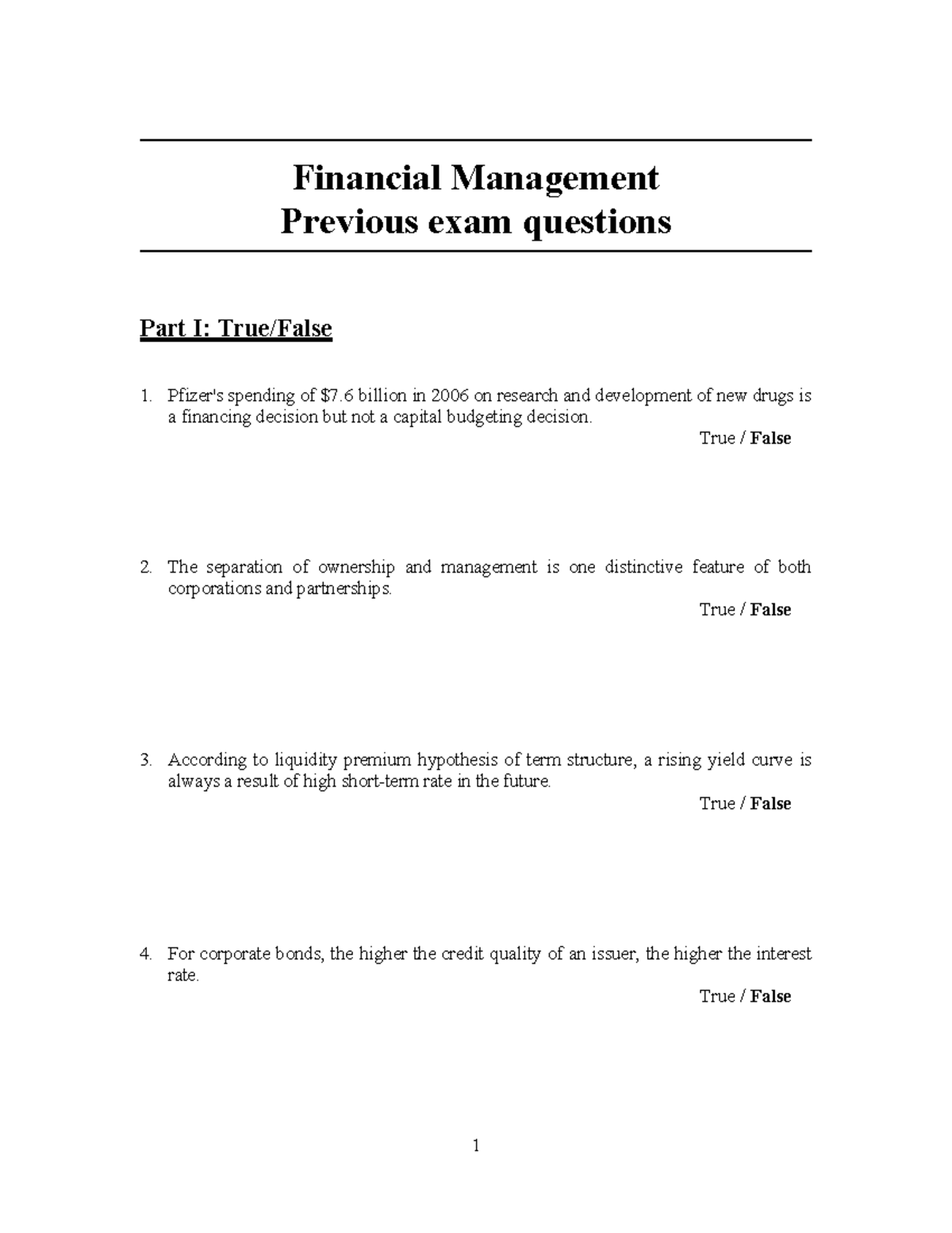Financial Management Midterm Exam Questions and Answers - Studocu