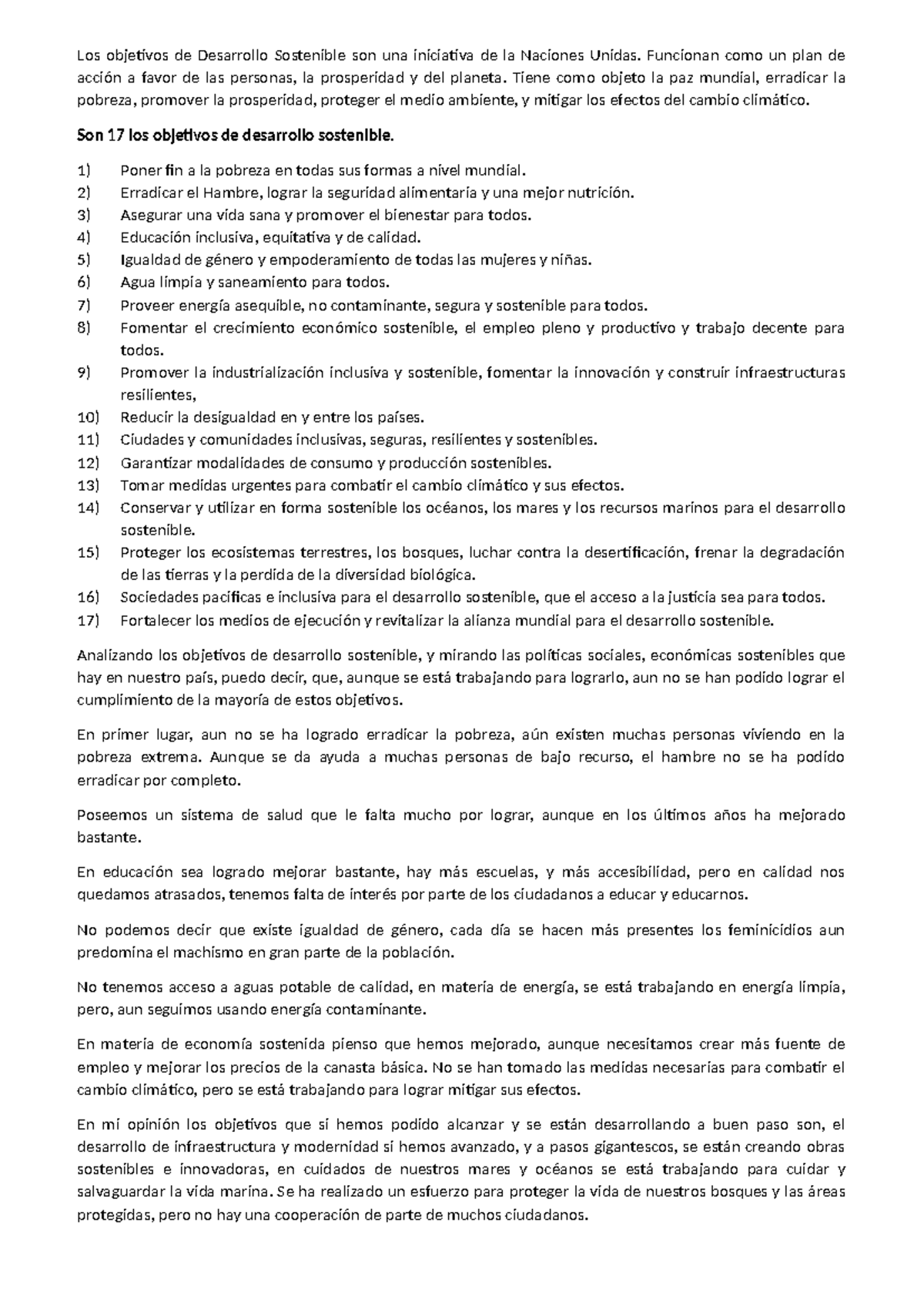 Unidad 1. Actividad 3. Análisis de los ODS y Progreso Sostenible - Studocu