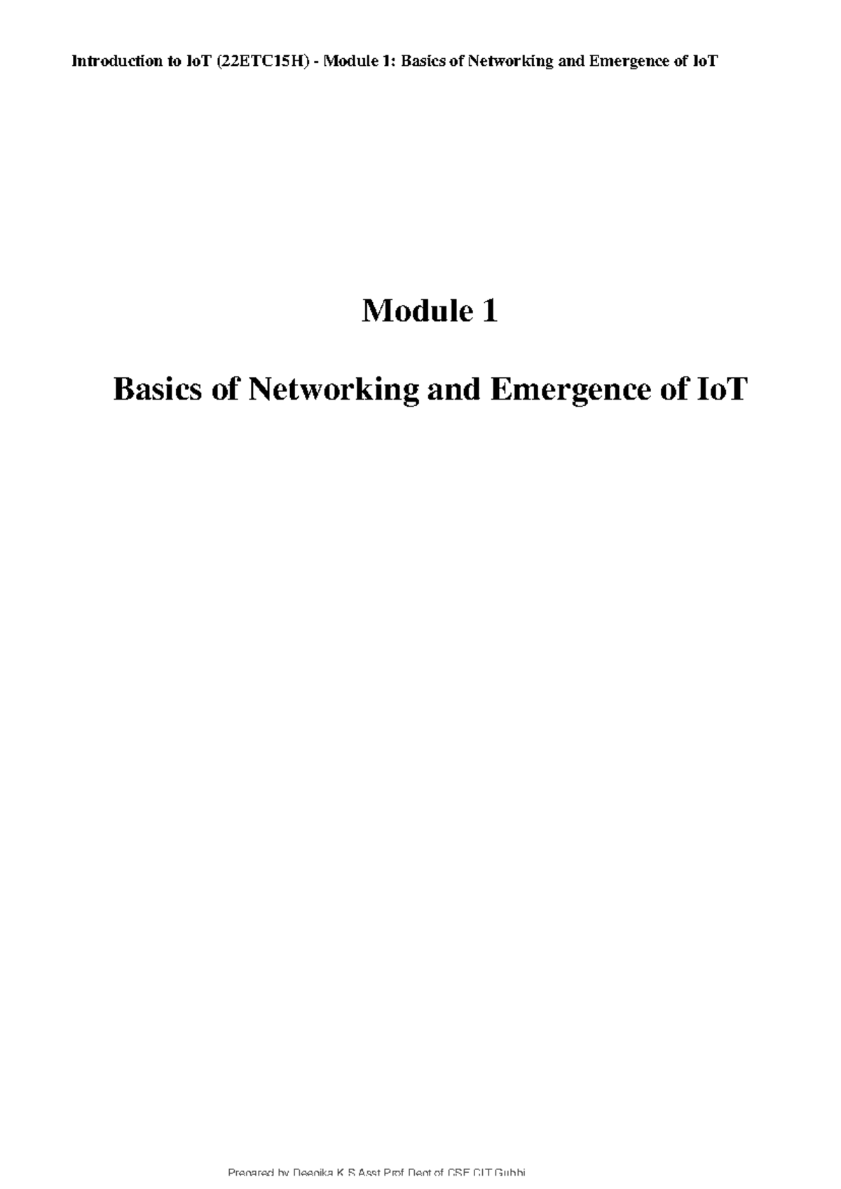 Introduction to IoT (22ETC15H) Module 1: Networking Basics and IoT ...