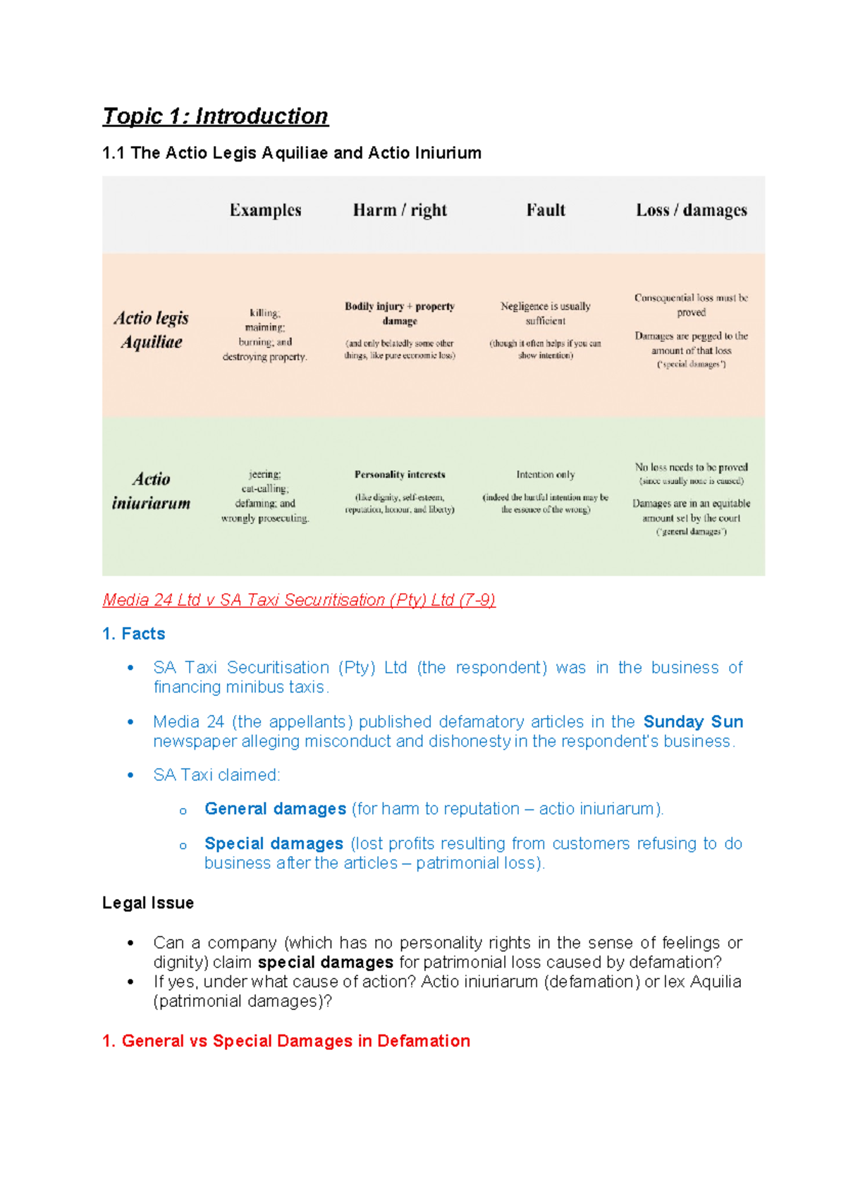 Delict Notes: Understanding Defamation and Legal Principles - Studocu