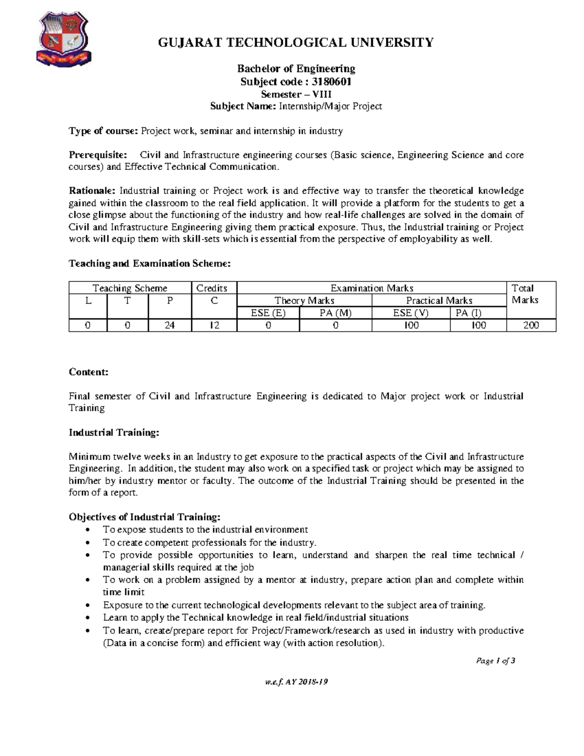 Internship Project Syllabus - 3180601 for Civil Engineering - Studocu