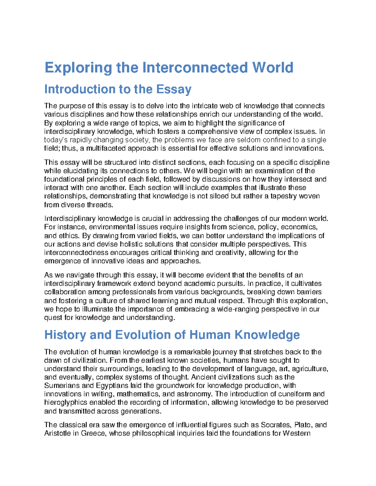 Interdisciplinary Insights: Exploring the Interconnected World Essay ...