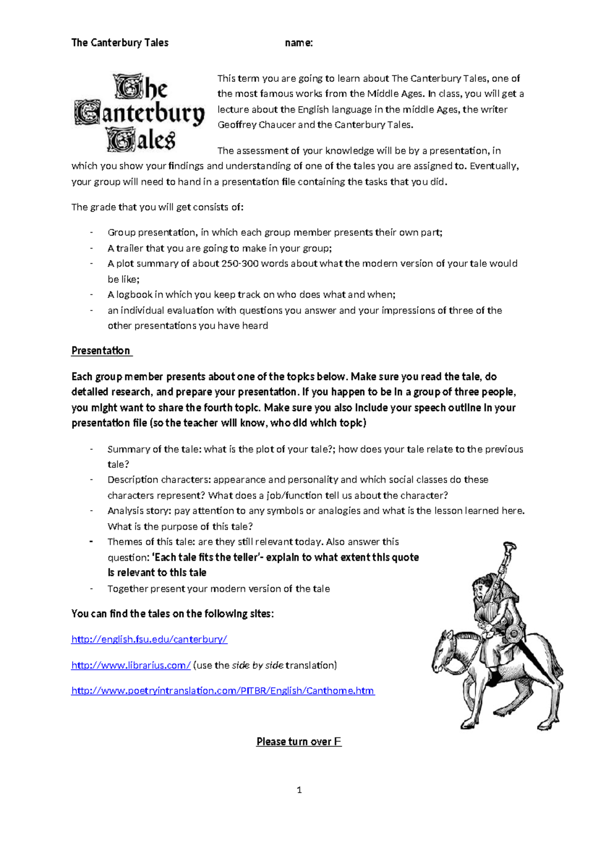 The Canterbury Tales Group Presentation Assignment 2 Guidance - Studeersnel