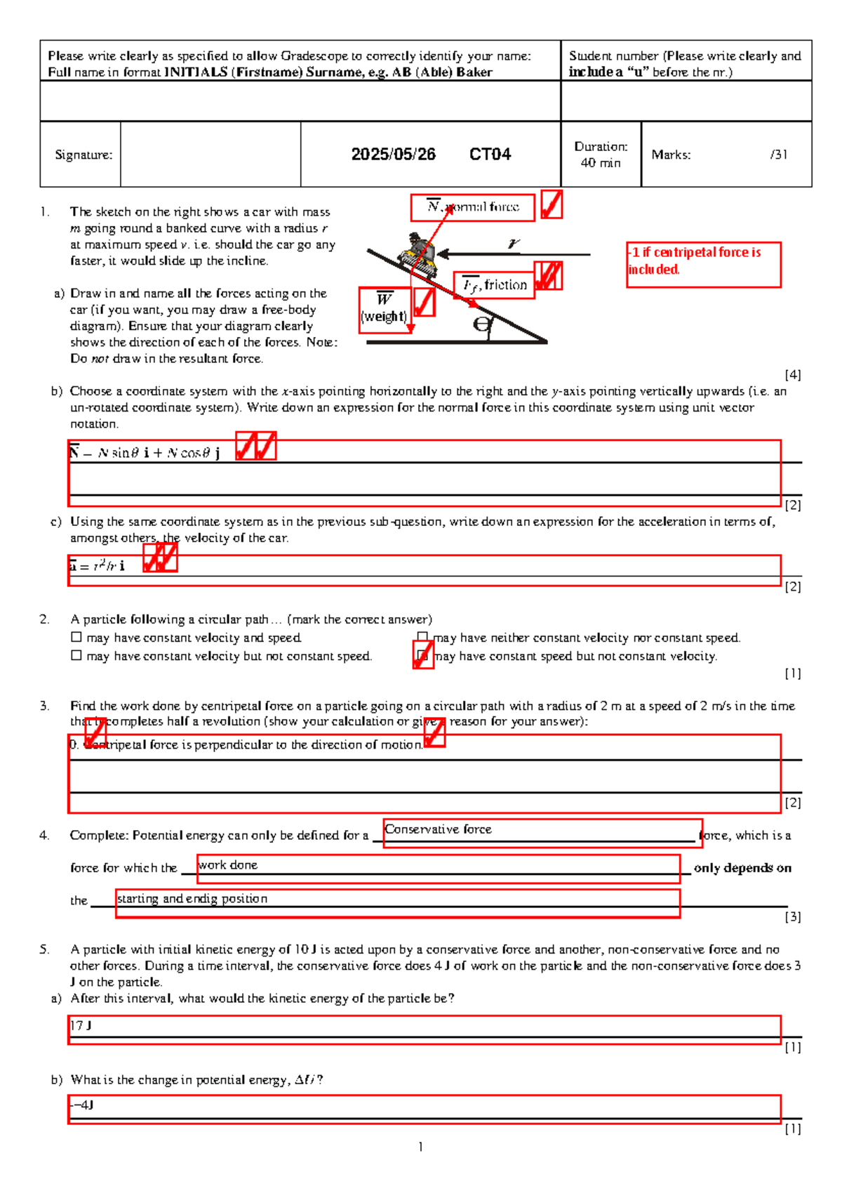 PHY 114 Class Test 4: Forces and Energy in Circular Motion - Studocu