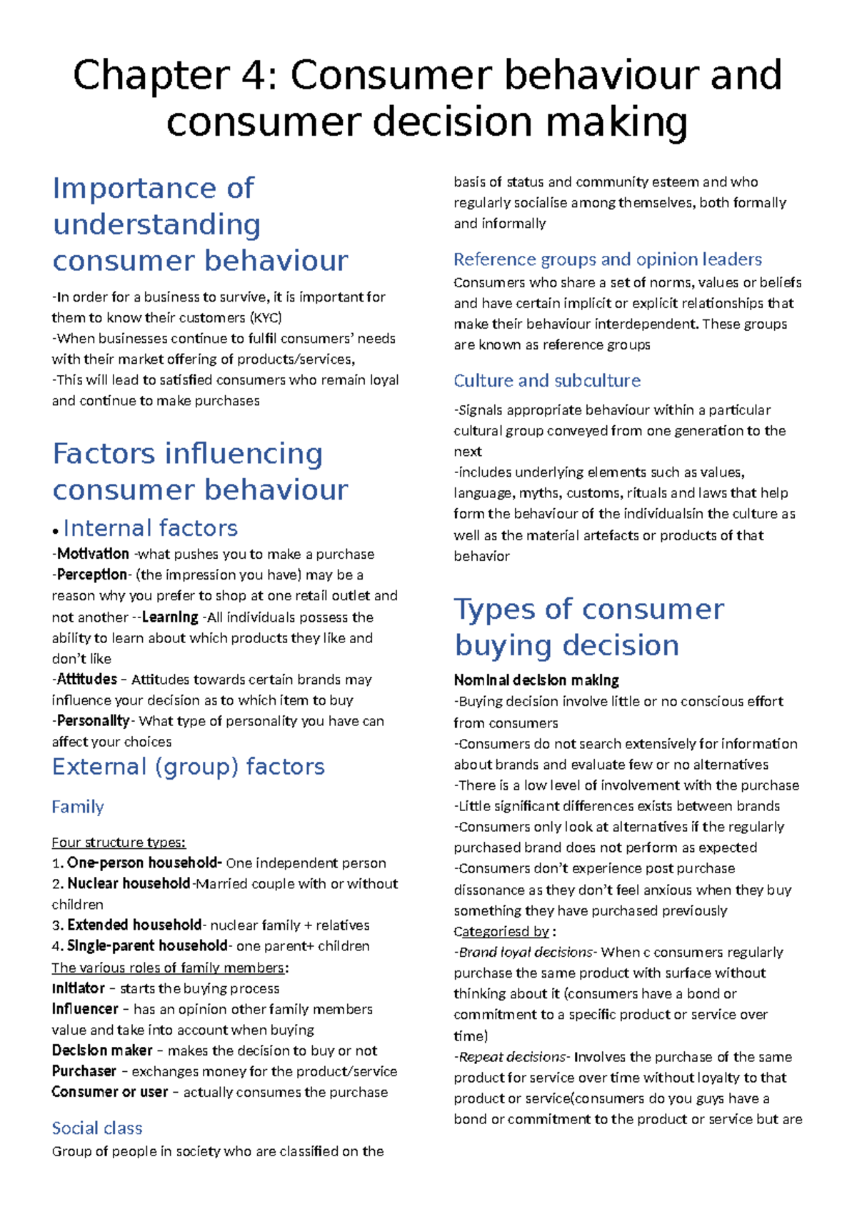 Marketing Chapter 4: Consumer Behavior & Decision Making Insights - Studocu