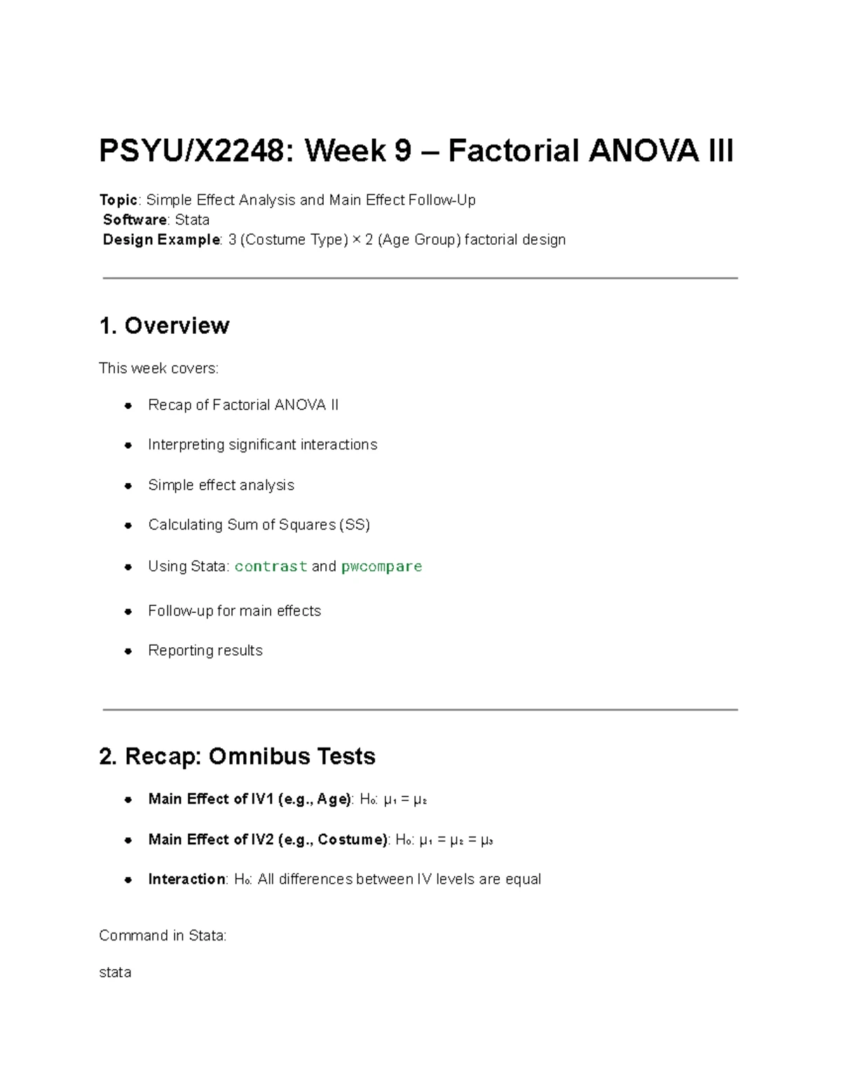 PSYU2248 Design and Stats II: Week 8 Factorial ANOVA Study Notes - Studocu