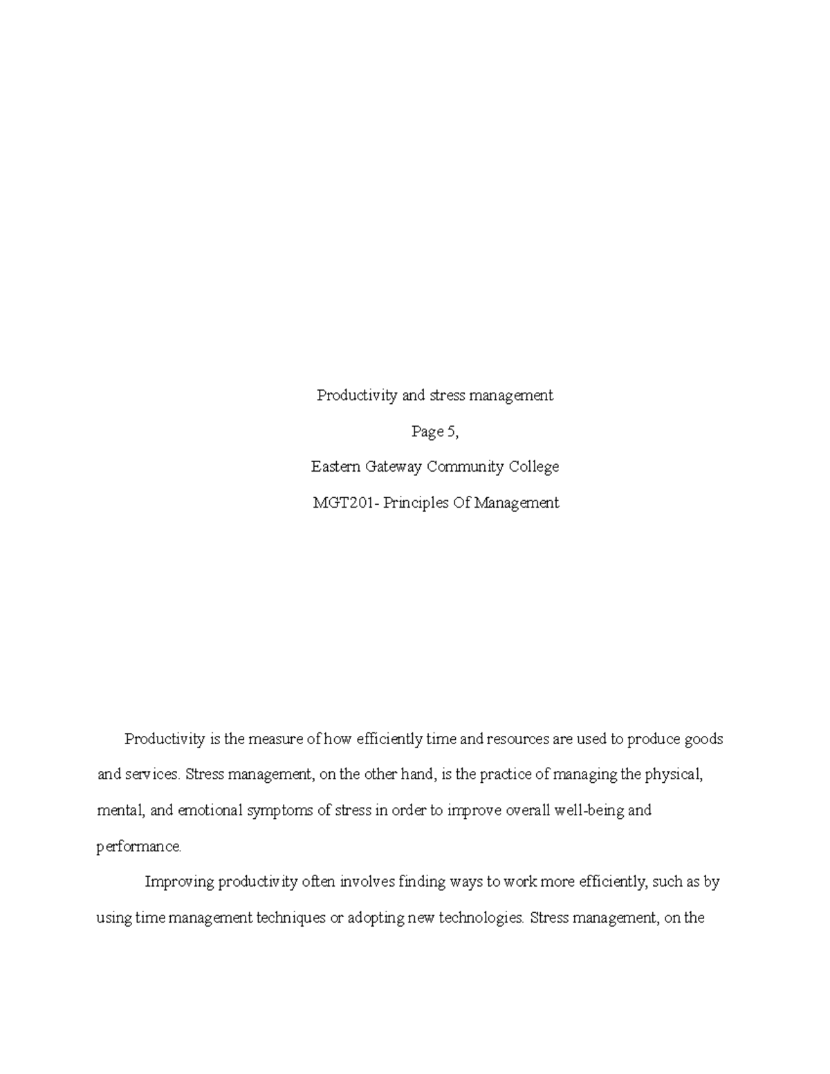 MGT201 - Productivity & Stress Management Strategies for Success - Studocu
