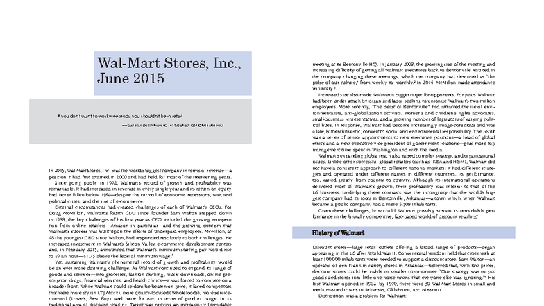 CASE 3: WALMART - STRATEGIC MANAGEMENT ANALYSIS - Studocu