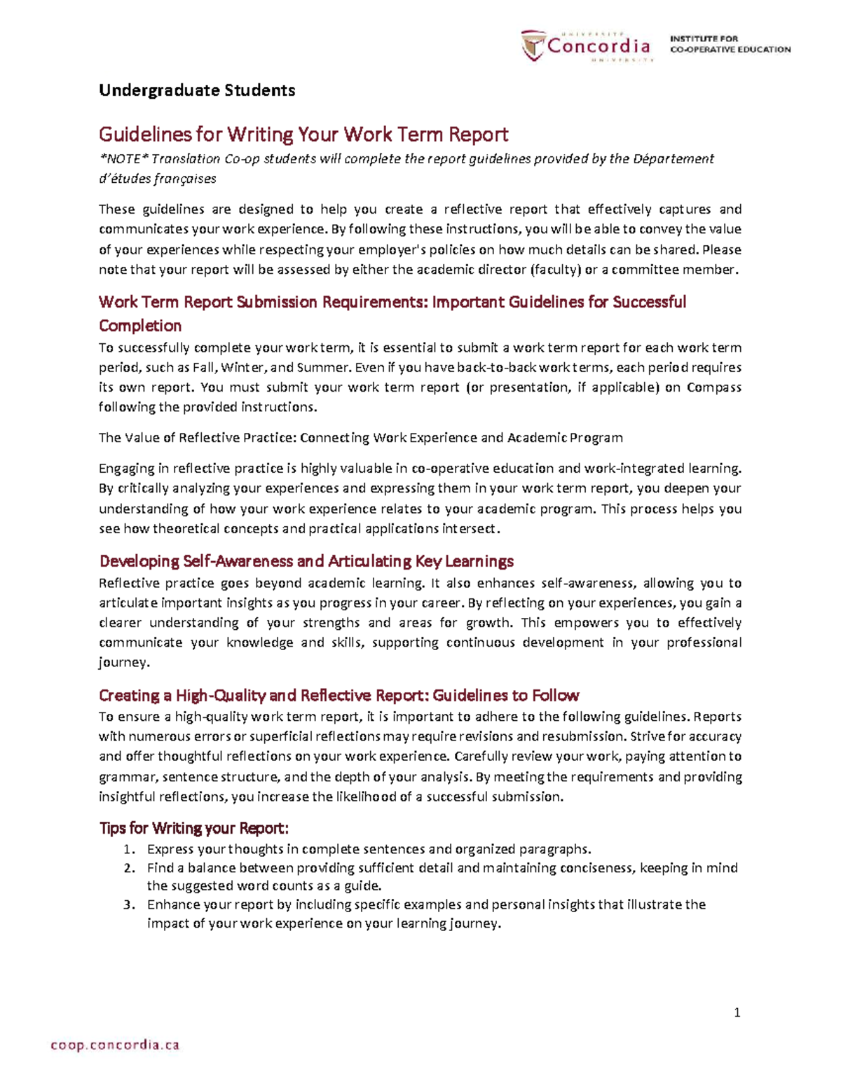 Work Term Report Guidelines for Undergrad Students - W'24 - Studocu