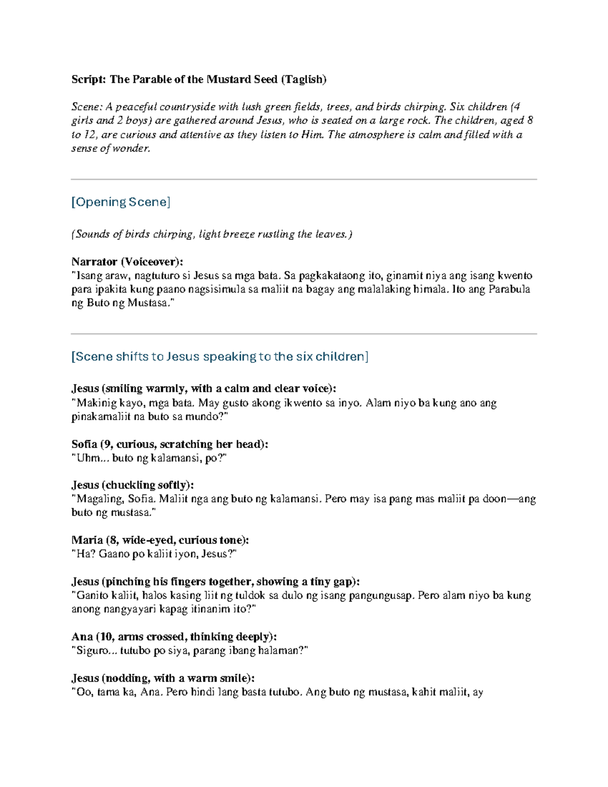 Script: The Parable of the Mustard Seed (Taglish) - Scene & Dialogue ...