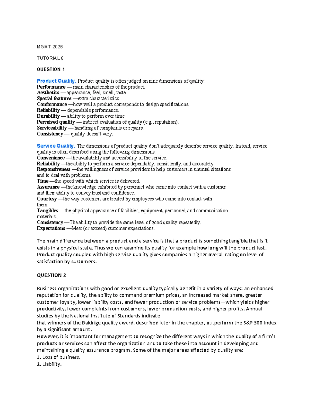 MGMT 2026 Tutorial 5: Process Selection & Facilities Layout Notes - Studocu