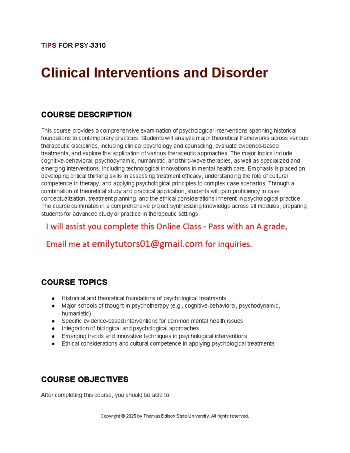 PSY 3310 Final Exam Study Guide: Clinical Interventions & Disorders ...