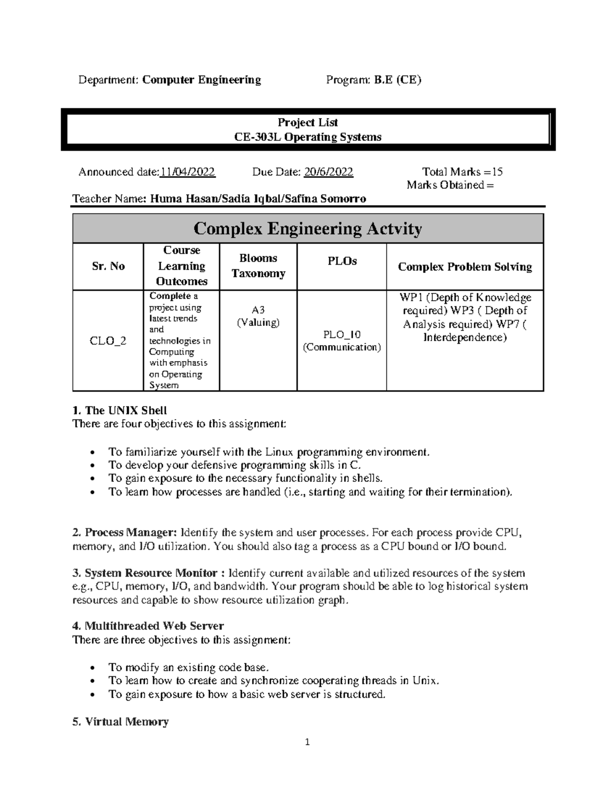 Complex Engineering Activity updated - 1 Department: Computer ...