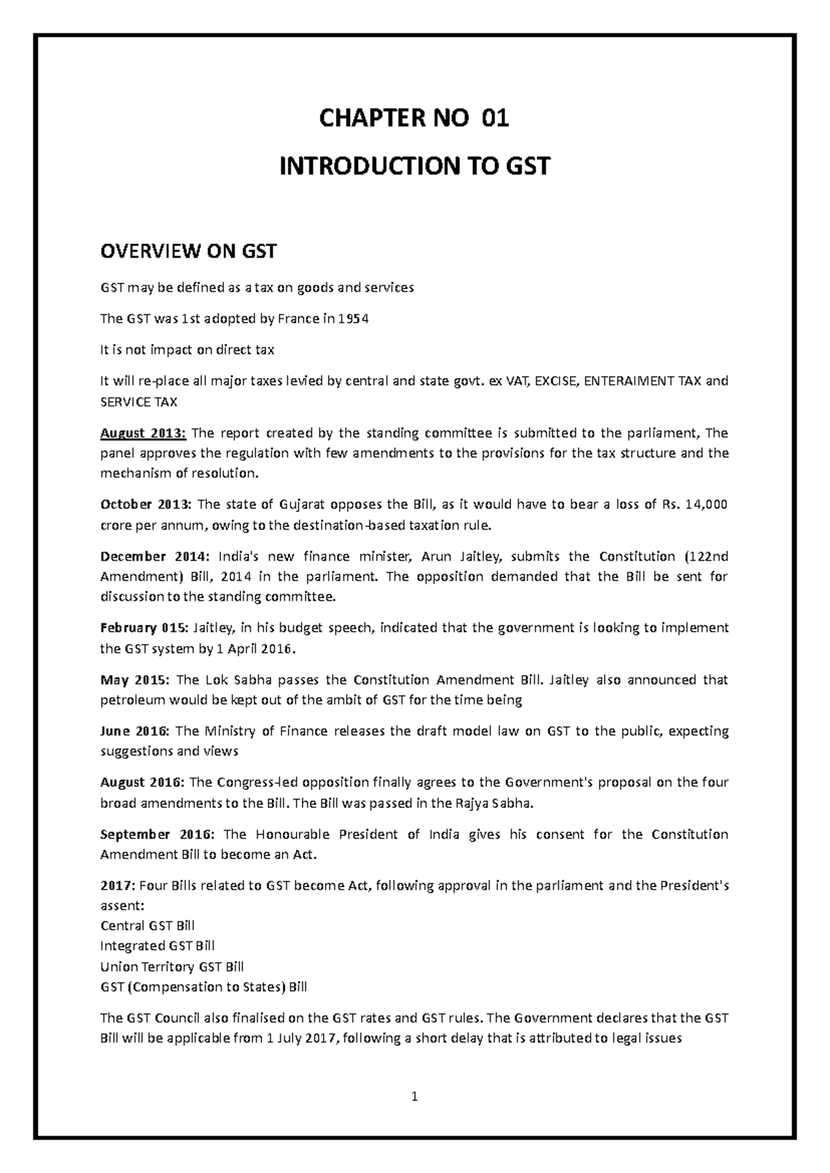 CHAPTER 01: INTRODUCTION TO GST - OVERVIEW AND HISTORY - Studocu