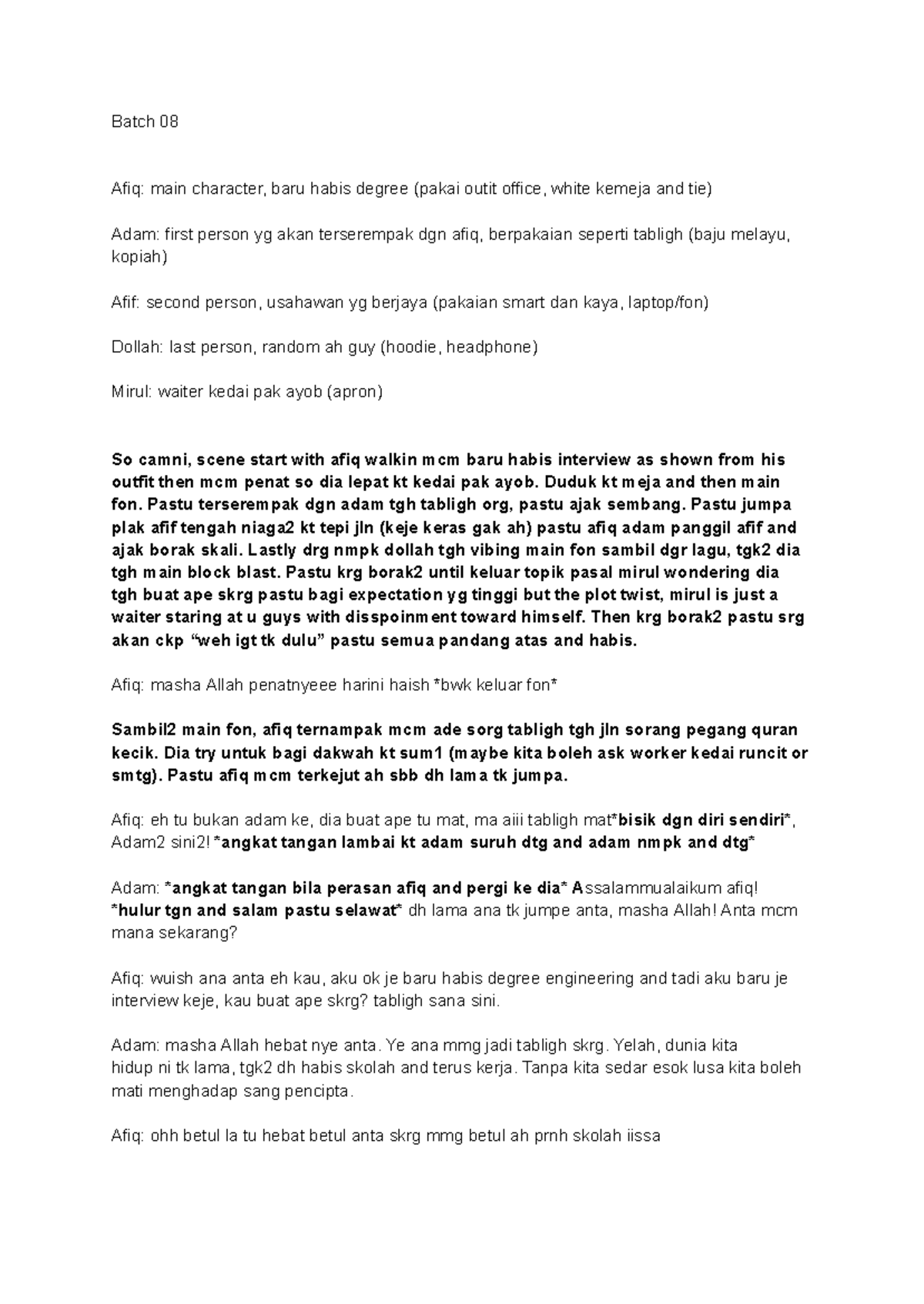 Batch 08 - Character Interaction and Reflection in Afiq's Journey - Studocu