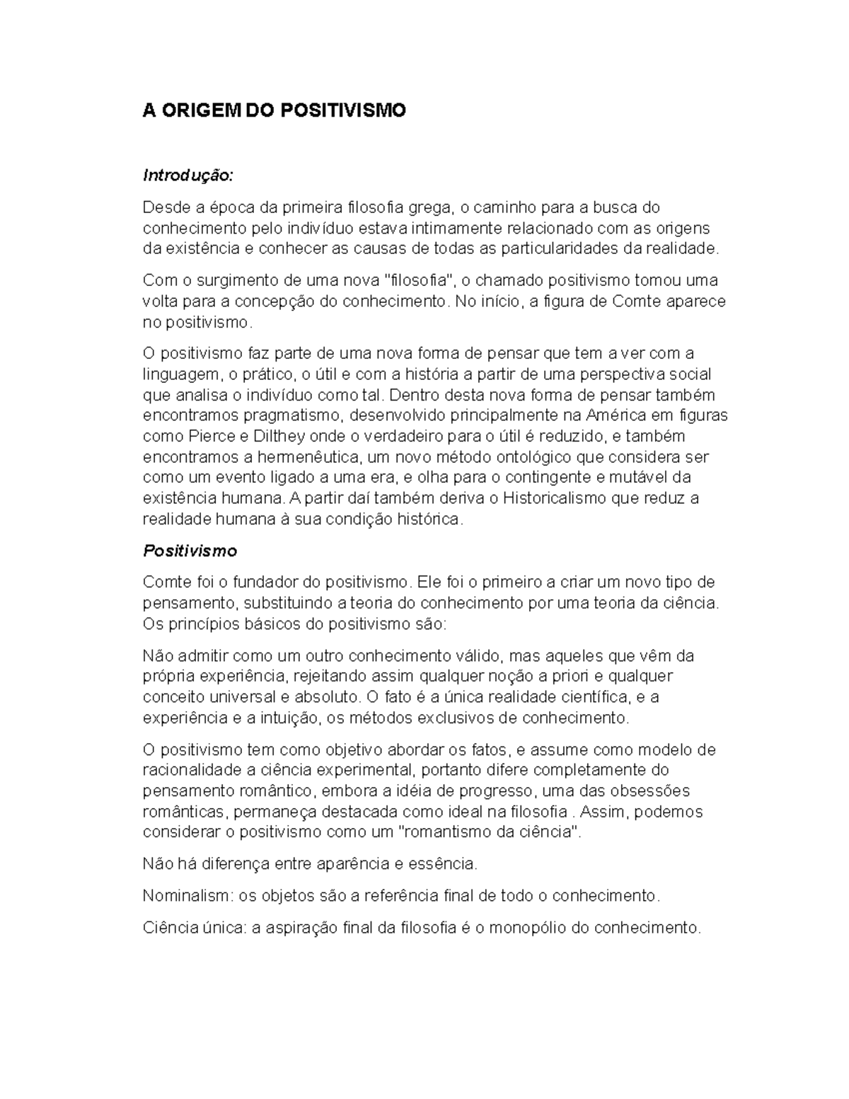 Origem e Evolução do Positivismo: Uma Análise Profunda - Studocu