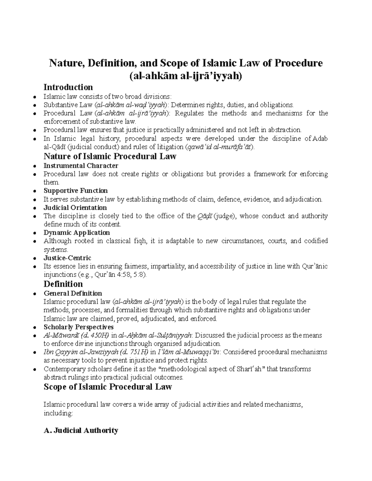 Islamic Law of Procedure: Nature, Definition, and Scope (ILP Notes#1 ...