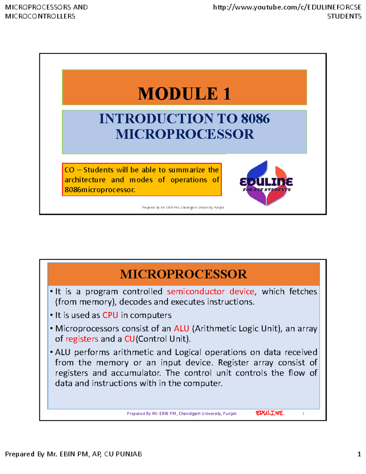 MICROPROCESSORS AND MICROCONTROLLERS CO 8086 MICROPROCESSOR ...