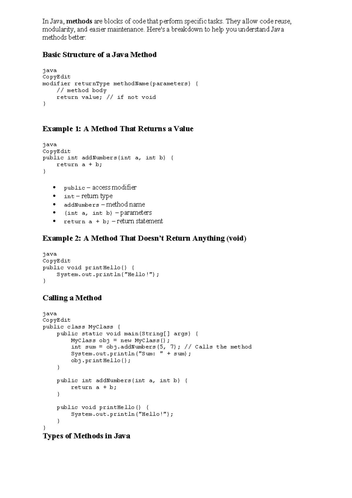 Java Method Overview: Understanding Structure & Types - Studocu