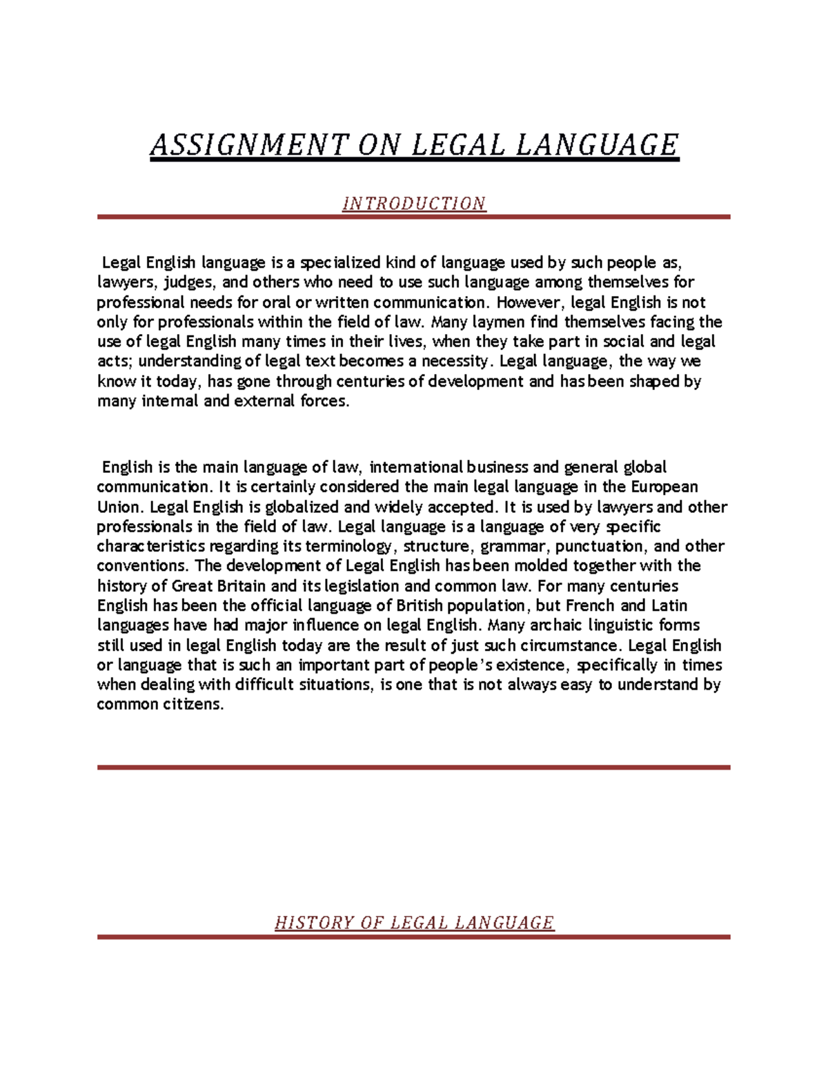 Assignment on Legal Language by Aniket Mishra 4th Sem - ASSIGNMENT ON ...