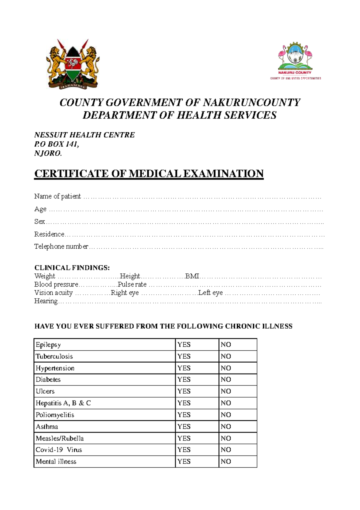 Medical Report 1 - Certificate of Medical Examination - Studocu