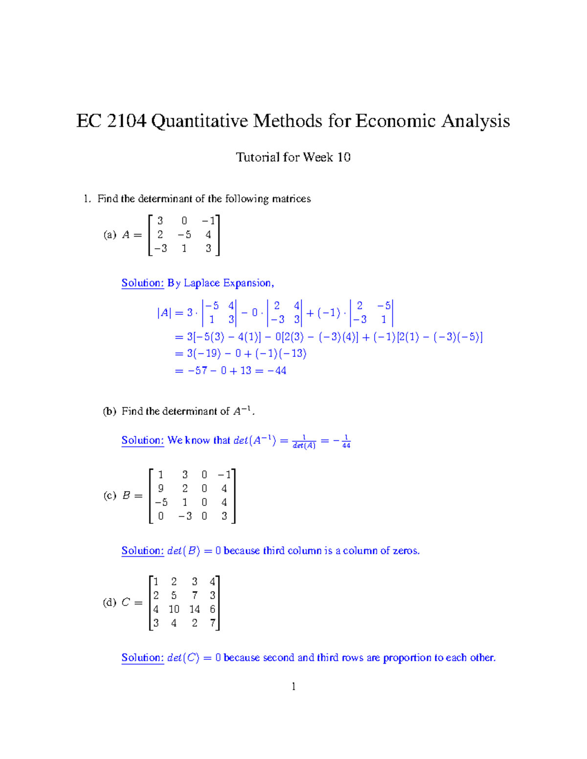 Tutorial Week10 - Practice with answers - EC 2104 Quantitative Methods ...