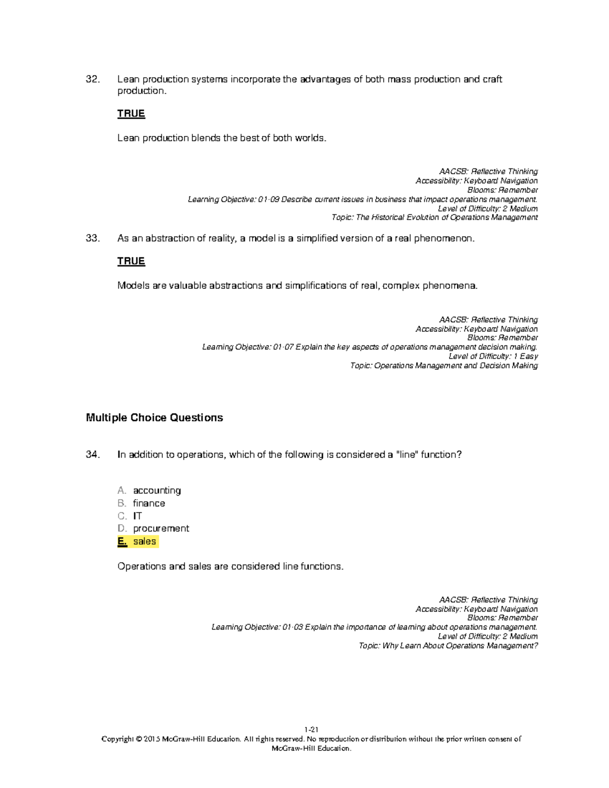 Test Bank for Operations Management (OM 101) - Key Concepts and ...