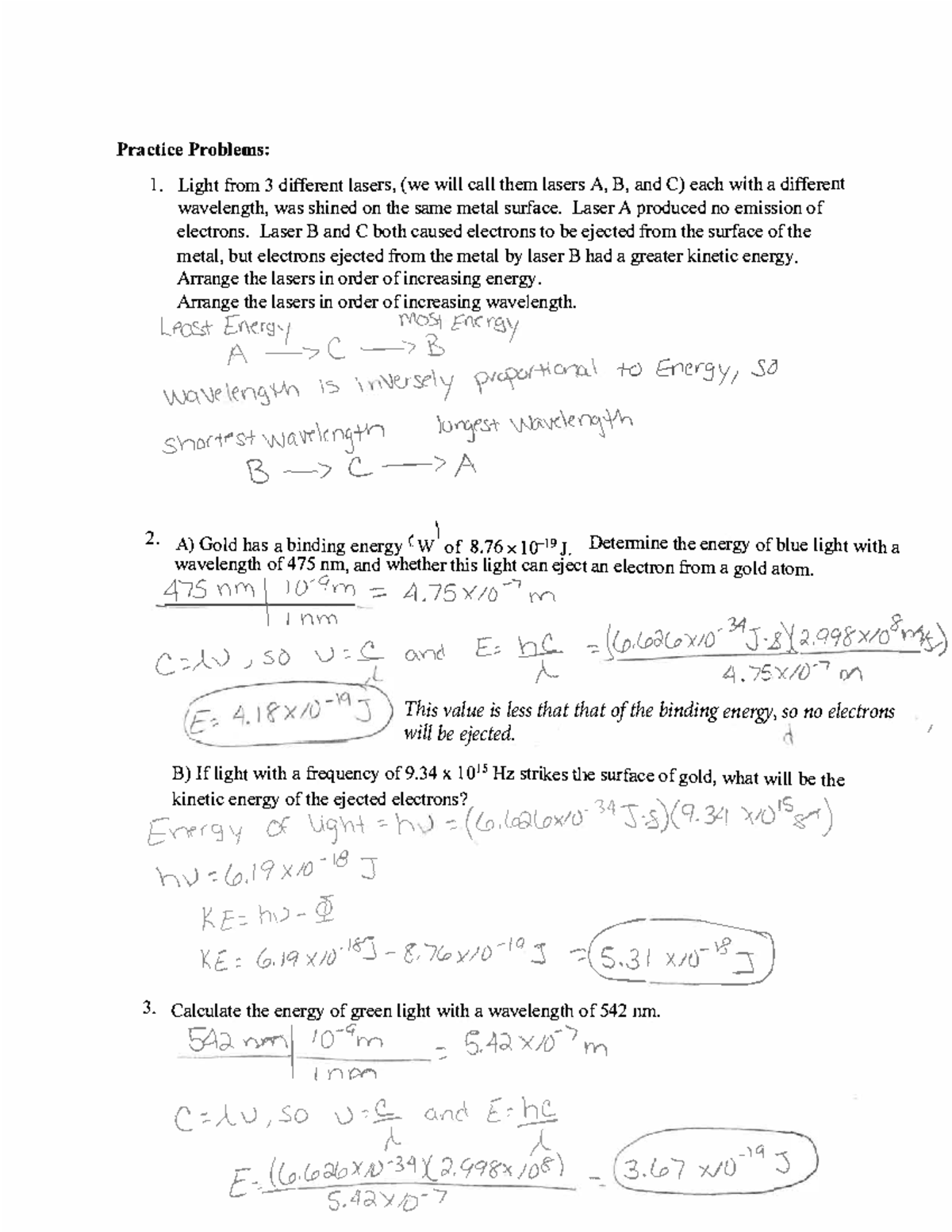 Physics Practice Problems: Light, Electrons, & Quantum Transitions ...
