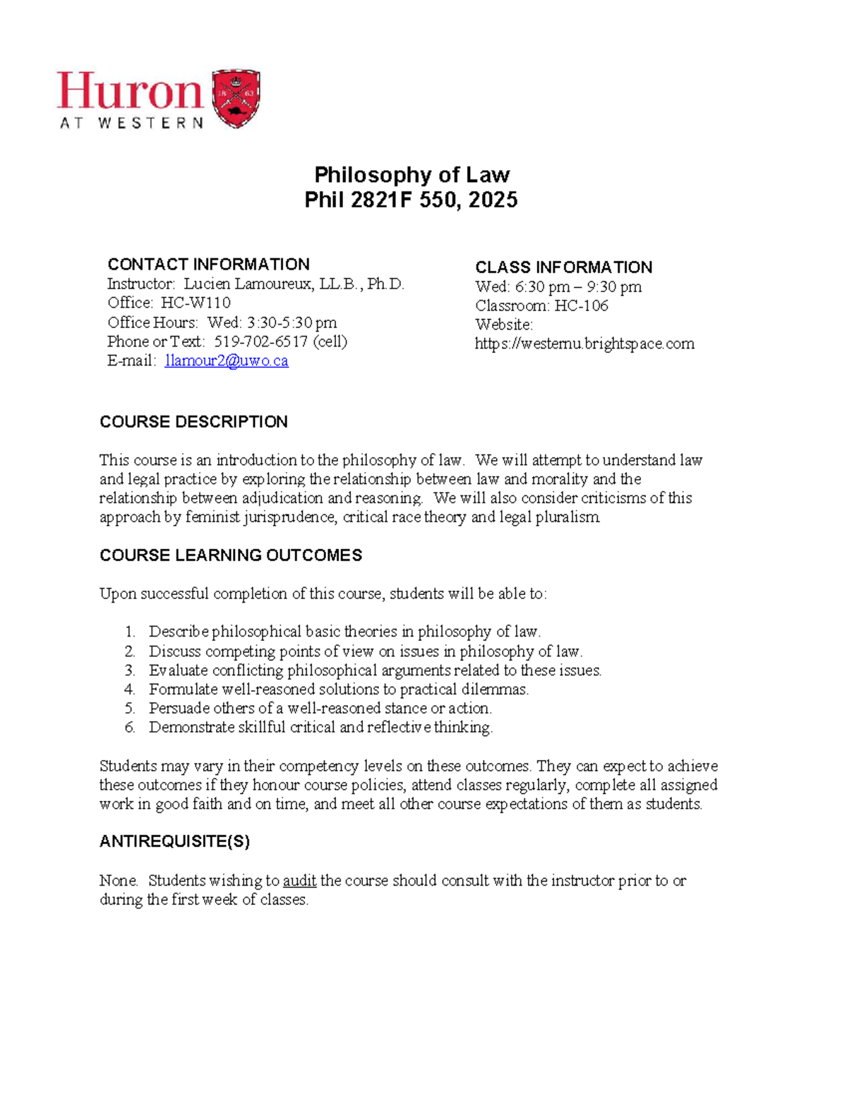 Philosophy of Law Course Outline - Phil 2821F 550, 2025 - Studocu