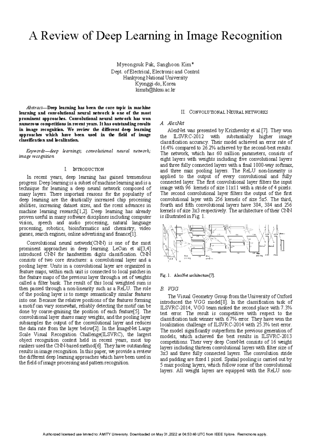 Deep Learning in Image Recognition: A Comprehensive Review (Paper 1 ...