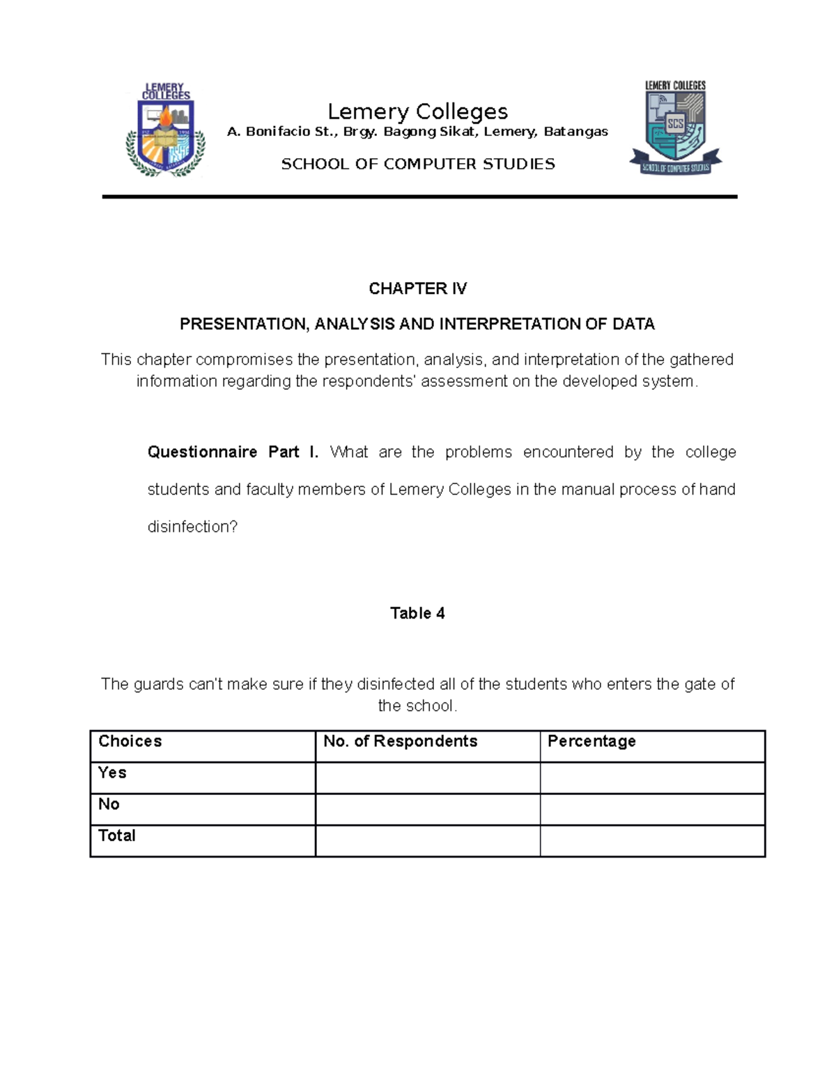 Chapter IV - Data Presentation & Analysis for Capstone Research II ...