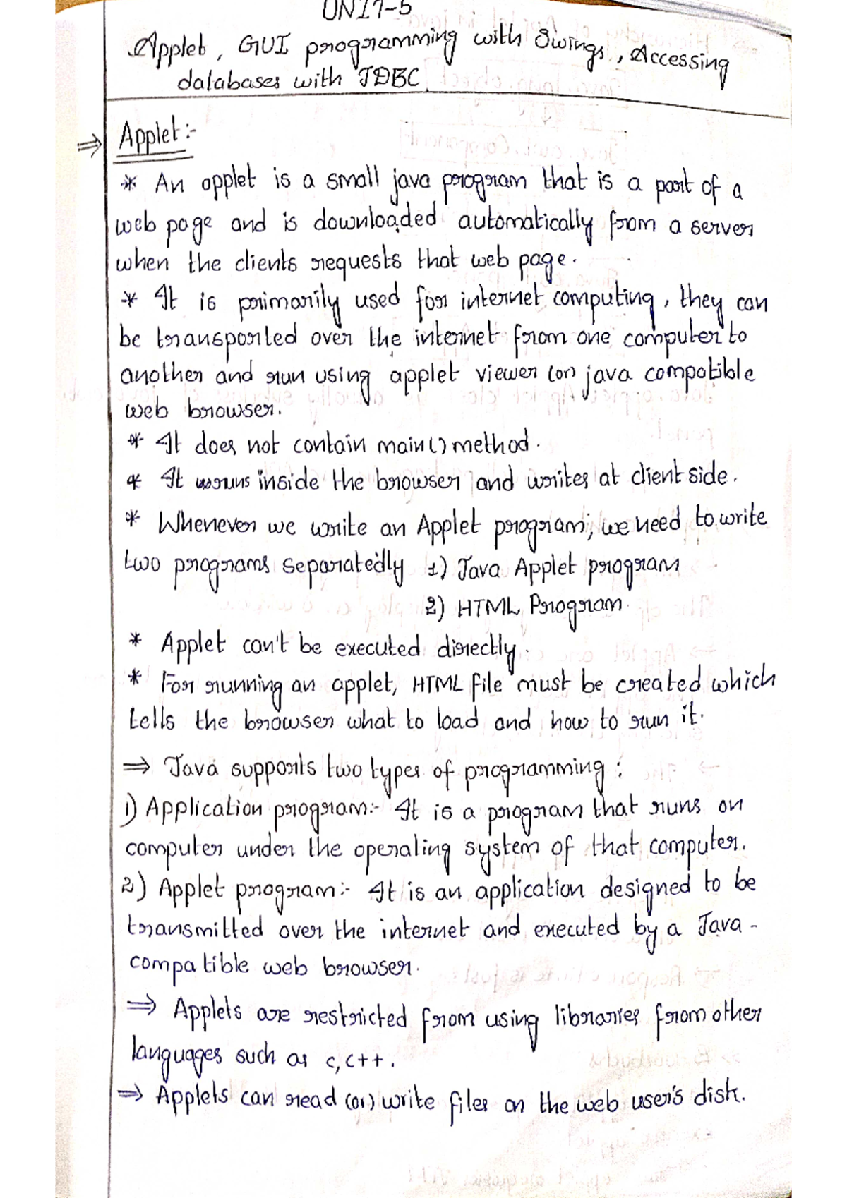 Java unit-5 - Pls - Applet, GUI programming with Sinings, Accessing ...